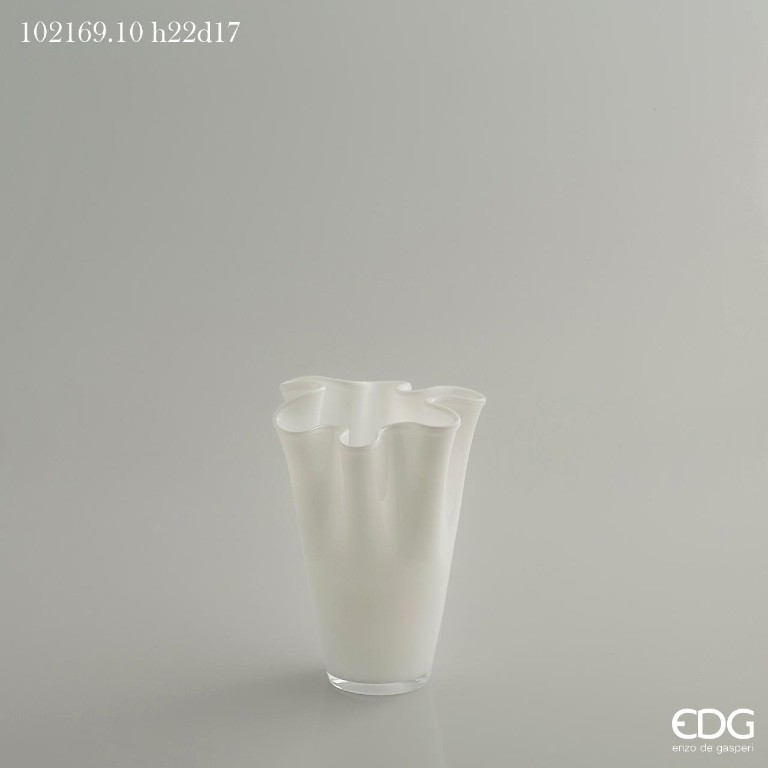 Vaso drappo in vetro bianco - D. 17 cm - EDG